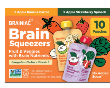 Brain Squeezers Fruit and Veggie Pouches with BrainPack, No Added Sugar, Variety Pack, 3.2 oz, 10ct