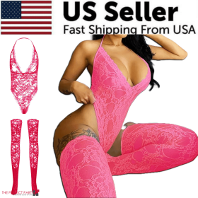 Women Lace Sexy Lingerie Nightwear Babydoll Sleepwear Bodysuit Dress Plus Size (Lingerie Size: Medium, Lingerie Color: Pink)