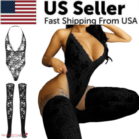Women Lace Sexy Lingerie Nightwear Babydoll Sleepwear Bodysuit Dress Plus Size (Lingerie Size: Medium, Lingerie Color: Black)