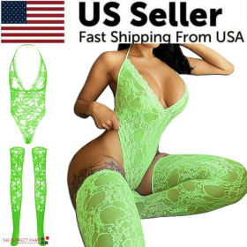 Women Lace Sexy Lingerie Nightwear Babydoll Sleepwear Bodysuit Dress Plus Size (Lingerie Size: Extra Large, Lingerie Color: Green)