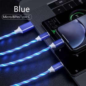 3 in 1 LED Fast Charging Cable Adapter For iPhone Micro USB Type C Charger Cord (Color: Blue)