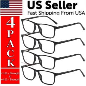 Reading Glasses Mens Womens Unisex Readers Eyeglasses 4 Pack Glasses New Square (Strength: =+1.75 Strength)