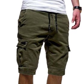 Men Casual Chino Cargo Shorts Elastic Waist Drawstring 6 Pockets Summer Trousers (Waist Size (inch): 30" - 32", Color: Green)