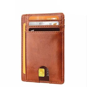 Mens Leather Slim Wallet Credit Card Holder RFID Blocking Pocket ID Money PU USA (Pattern: Smooth Brown)