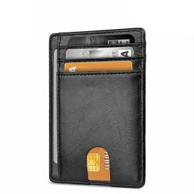 Mens Leather Slim Wallet Credit Card Holder RFID Blocking Pocket ID Money PU USA (Pattern: Smooth Black)