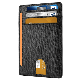 Mens Leather Slim Wallet Credit Card Holder RFID Blocking Pocket ID Money PU USA (Pattern: Cross Black)