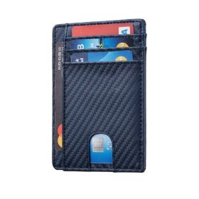 Mens Leather Slim Wallet Credit Card Holder RFID Blocking Pocket ID Money PU USA (Pattern: Carbon Fiber Blue)