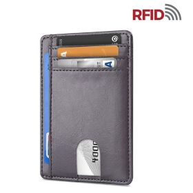 Mens Leather Slim Wallet Credit Card Holder RFID Blocking Pocket ID Money PU USA (Pattern: Smooth Gray)